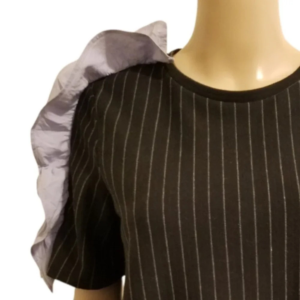 Oversize Pinstripe Lavender Ruffle-Shoulder Dress by ZARA - Picture 6 of 7